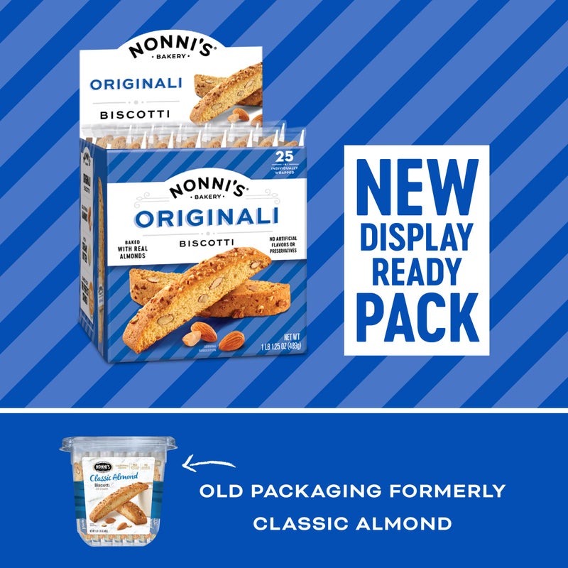 Nonni's Originali Classic Almond Biscotti Cookies - Individually Wrapped Italian Coffee Snack, Crunchy Twice-Baked, 80 Cal Each, 17.25 oz Carton - Image 3